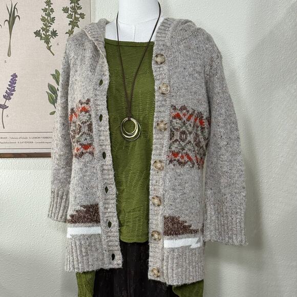 Y2k Aztec Hooded Cardigan Sweater Southwestern Whimsy Twee Coastal Cowgirl MP M - Picture 1 of 7